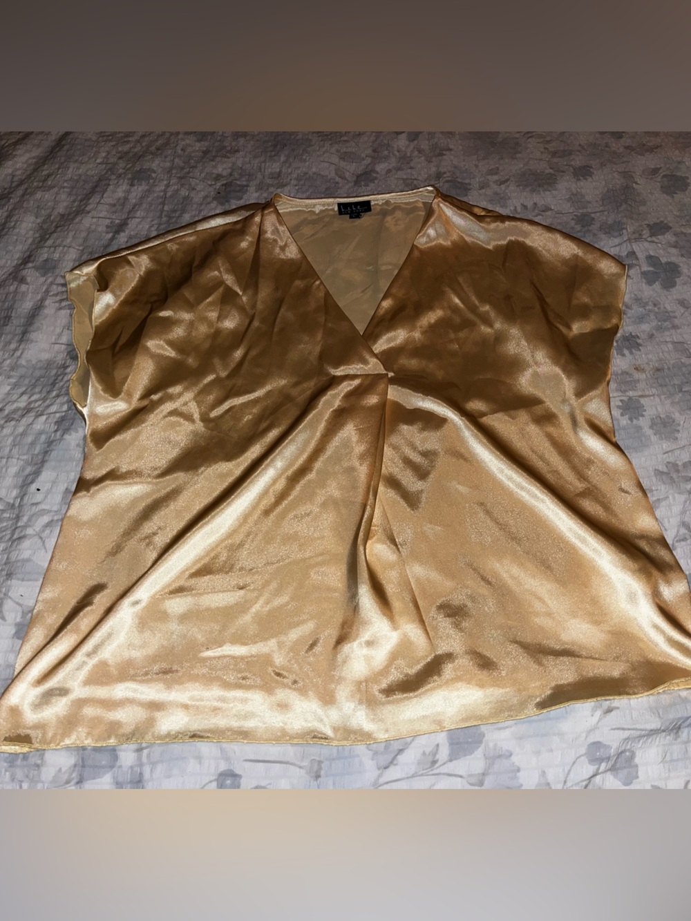 Nicole Miller Yellow Satin V-Neck Blouse